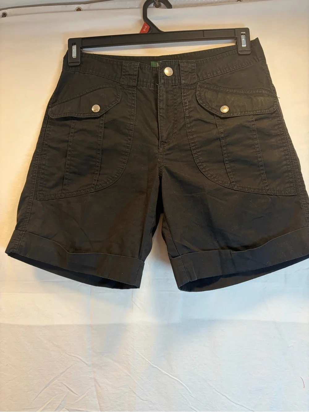 Ralph Lauren Black Cuffed Bermuda Shorts with Flap Pockets